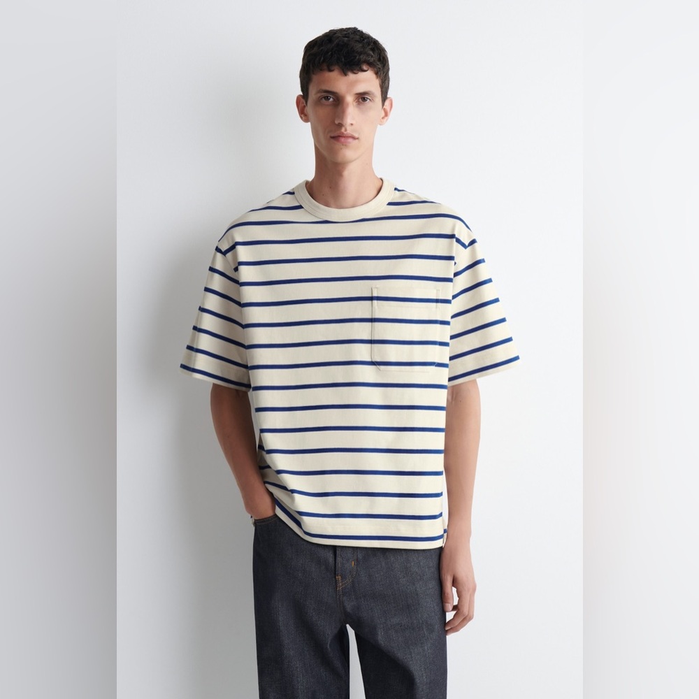 NWT COS Oversized Pocket-Detail T-Shirt in Blue White Striped
